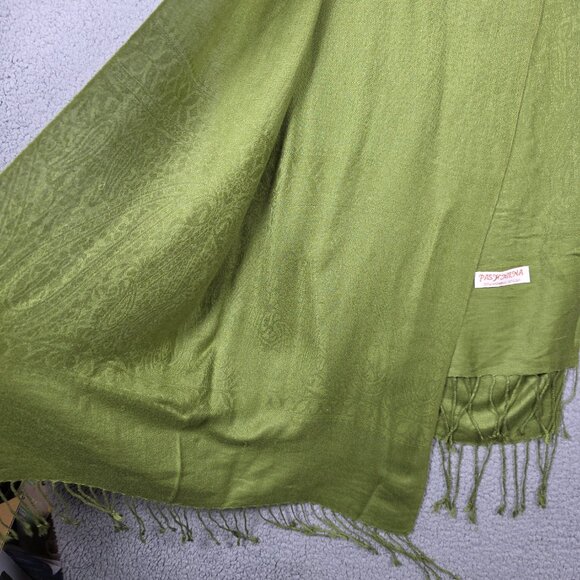 Pashmina Wrap Scark Womens OS 56x66 Green Pashmina Silk Floral Knit Lightweight - Picture 5 of 9